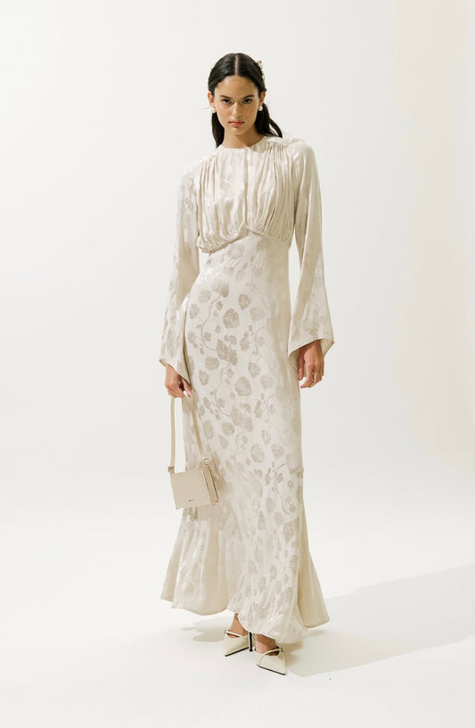 MANUKA - Jaquard Satin Kleid Ecru