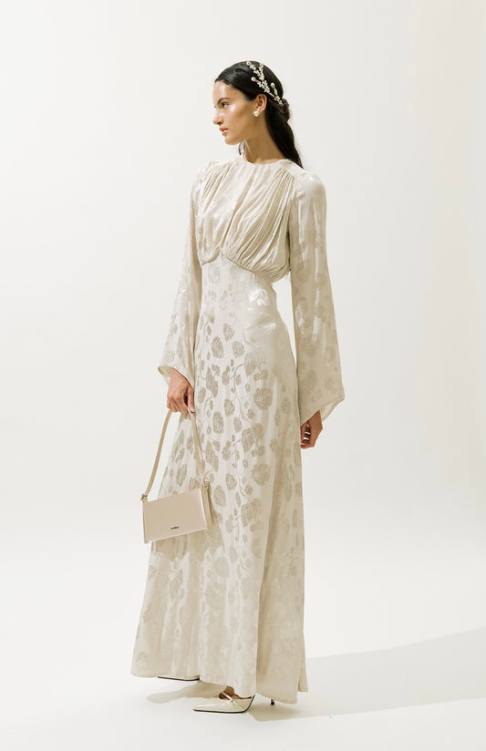 MANUKA - Jaquard Satin Kleid Ecru