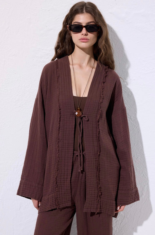 MANUKA - Musselin Kimono Schokobraun