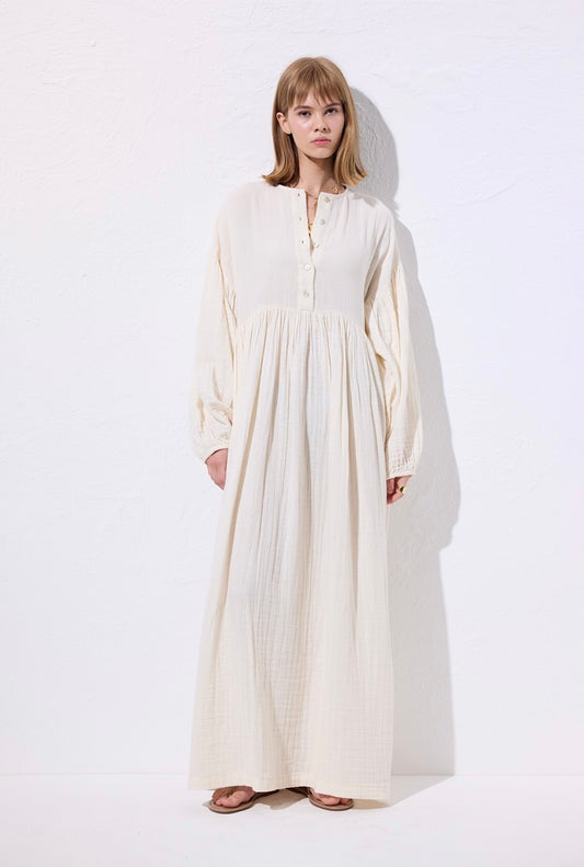 MANUKA - Musselin Kleid Ecru