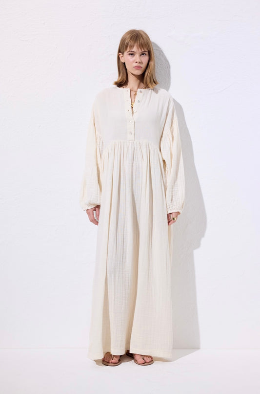 MANUKA - Musselin Kleid Ecru