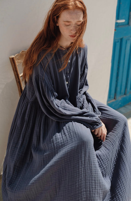 MANUKA - Musselin Kleid Indigo