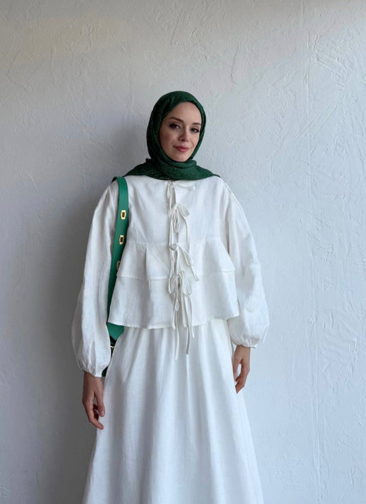 MOCA - Leinen Bluse mit Schleifen Detail