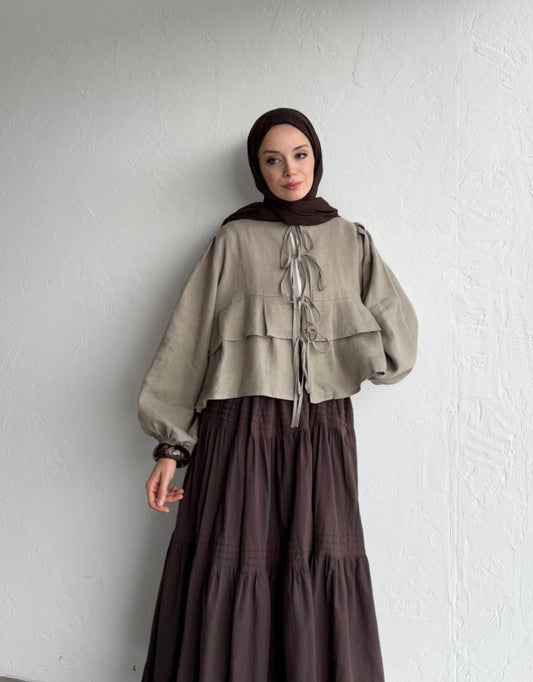 MOCA - Leinen Bluse mit Schleifen Detail