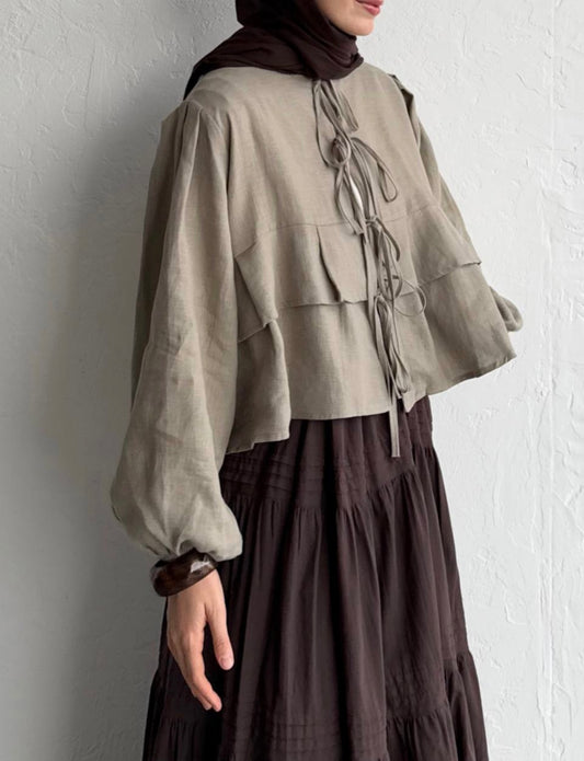 MOCA - Leinen Bluse mit Schleifen Detail