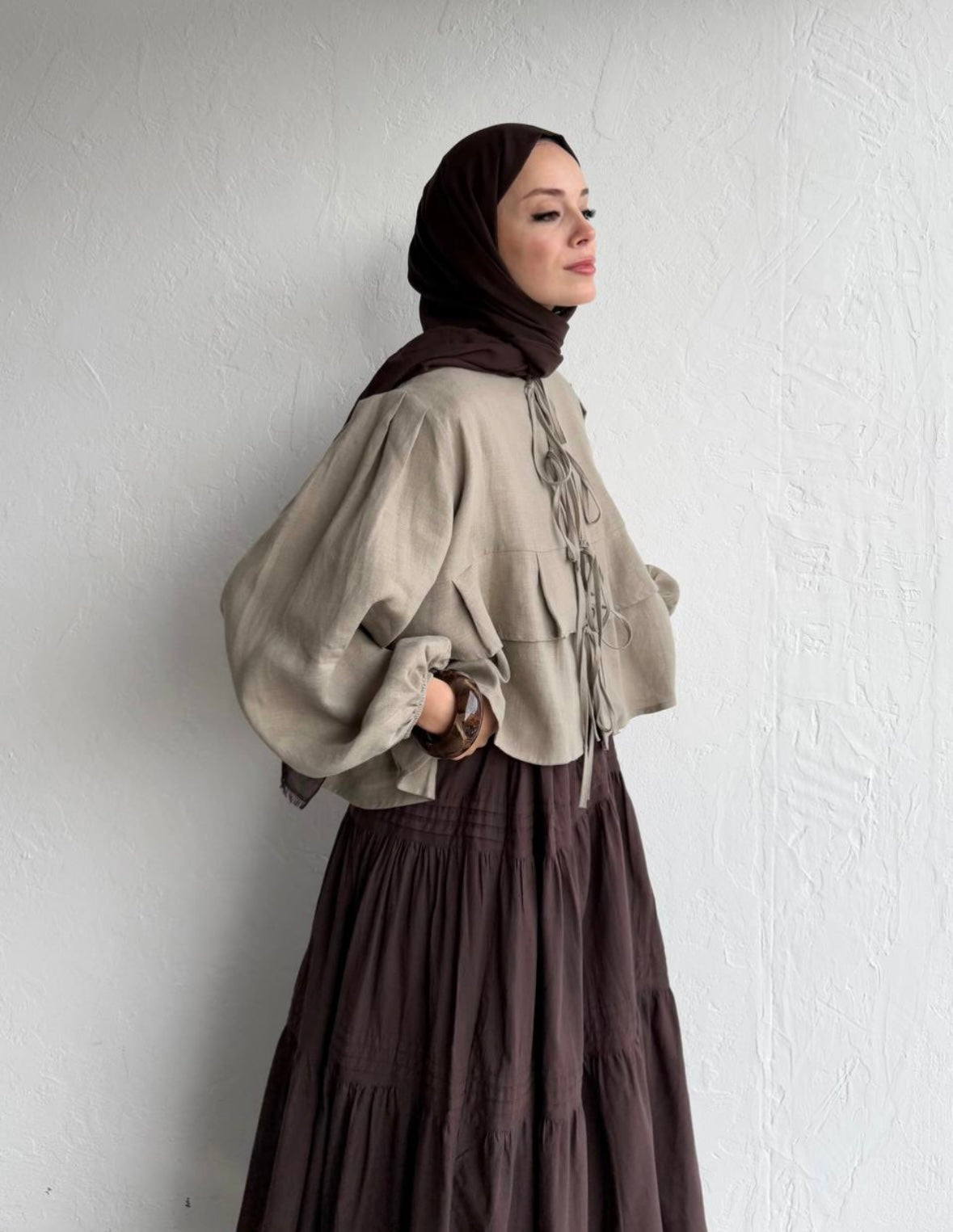 MOCA - Leinen Bluse mit Schleifen Detail