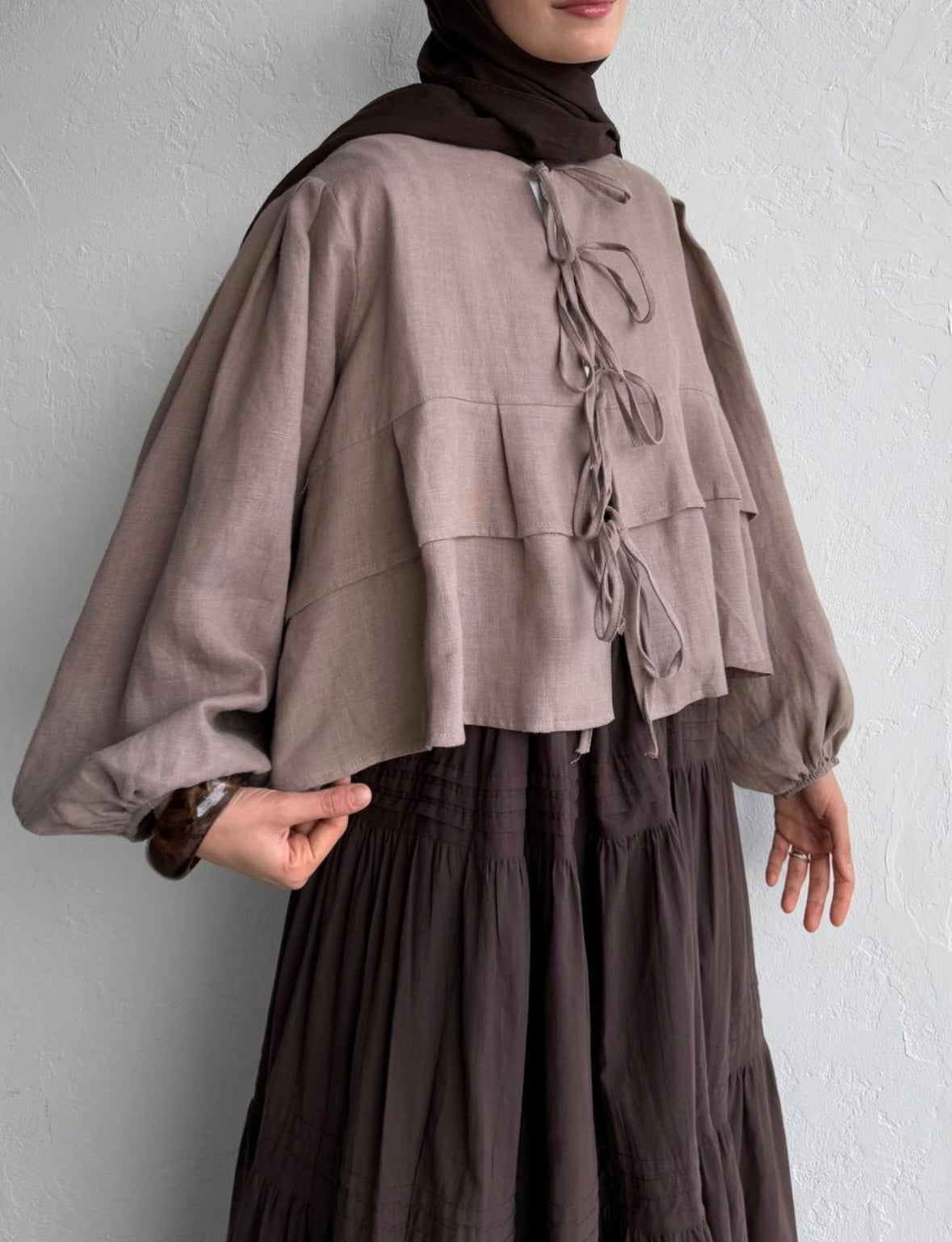MOCA - Leinen Bluse mit Schleifen Detail