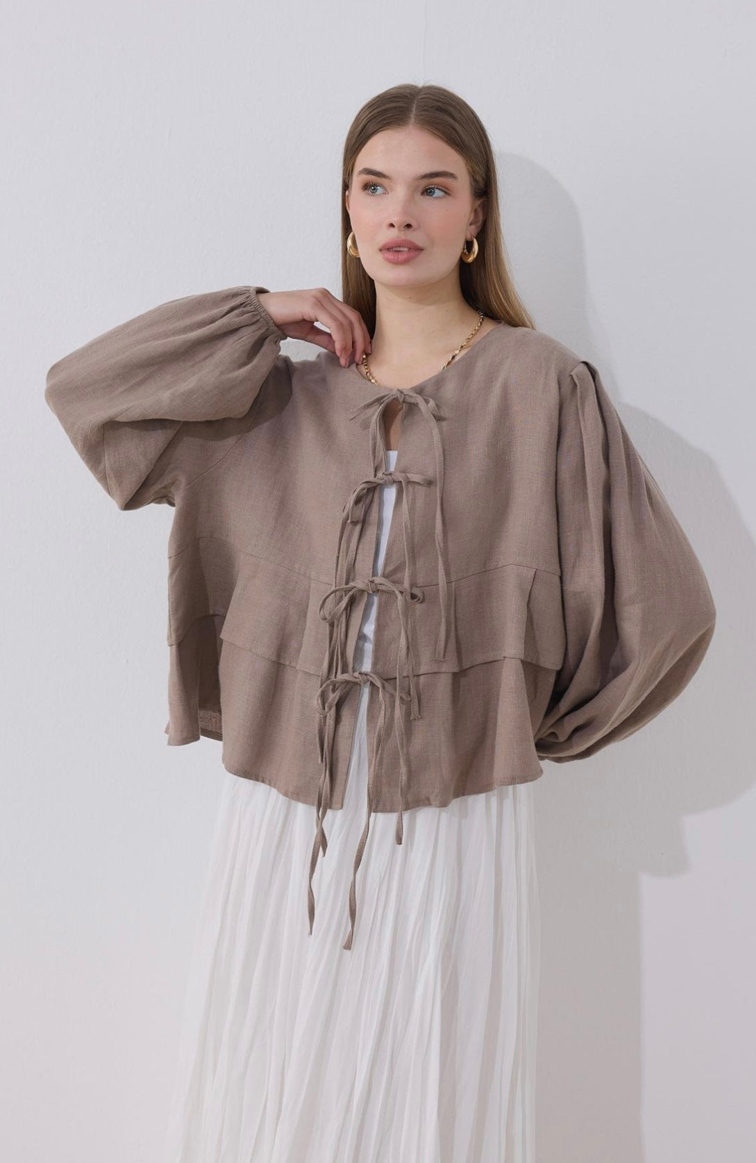 MOCA - Leinen Bluse mit Schleifen Detail