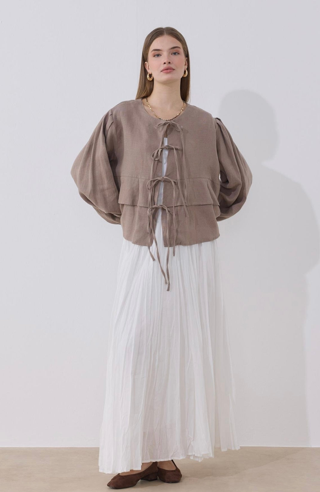 MOCA - Leinen Bluse mit Schleifen Detail