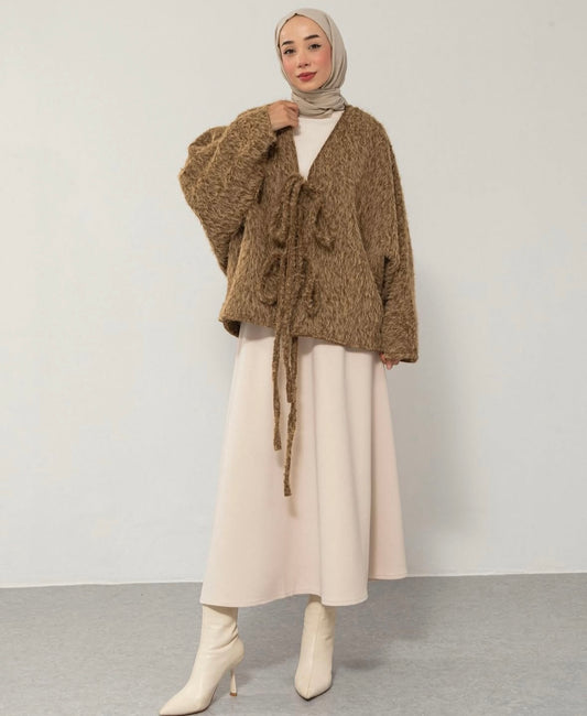 Flauschige Übergangsjacke - Olive Braun