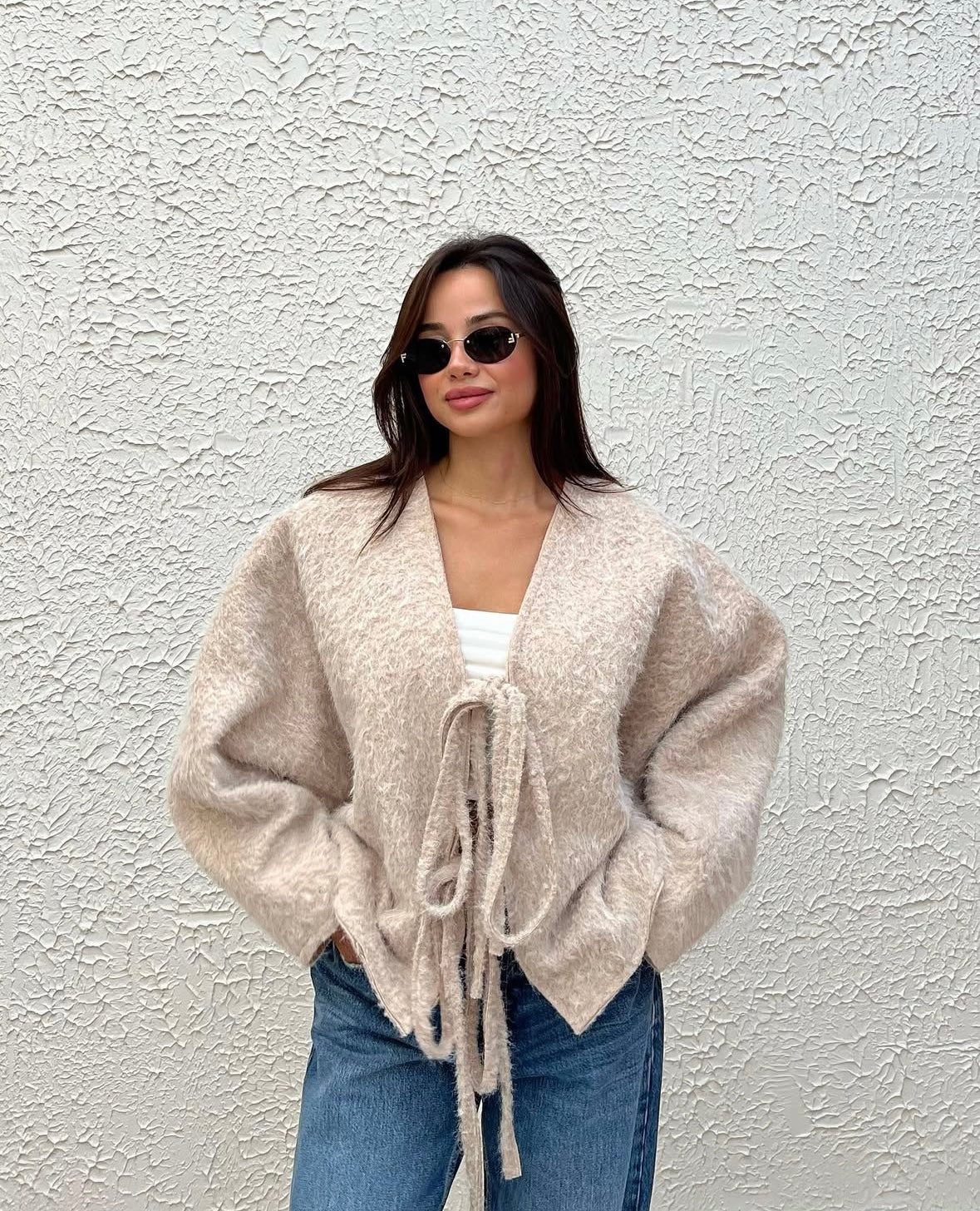 Flauschige Übergangsjacke - Beige