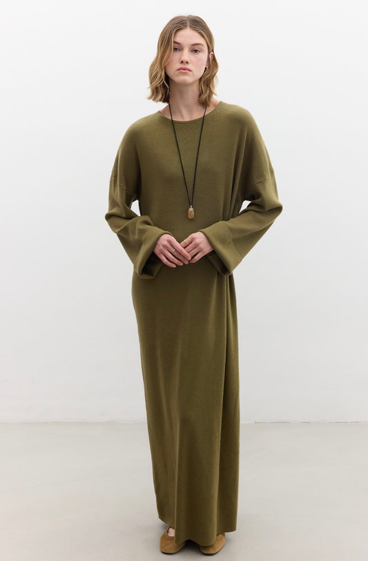 MANUKA - Strickkleid mit Knopfdetail Grün