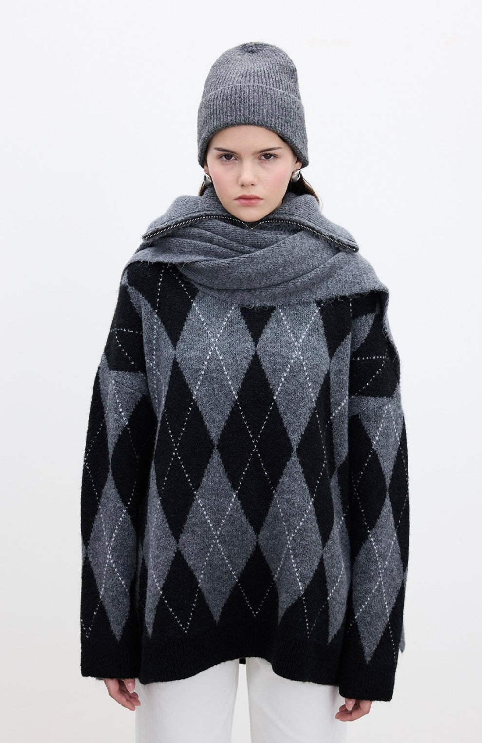 MANUKA - Oversize Strickpullover mit Karomuster Schwarz