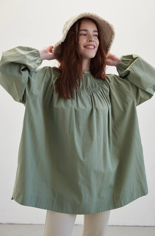 MANUKA - Bluse mit gerafftem Kragen Grün