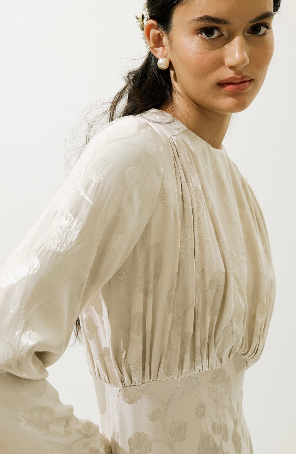 MANUKA - Jaquard Satin Kleid Ecru