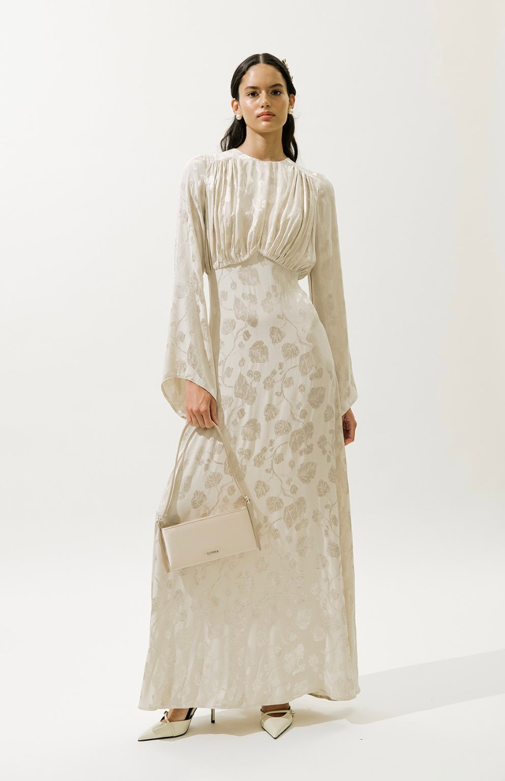 MANUKA - Jaquard Satin Kleid Ecru