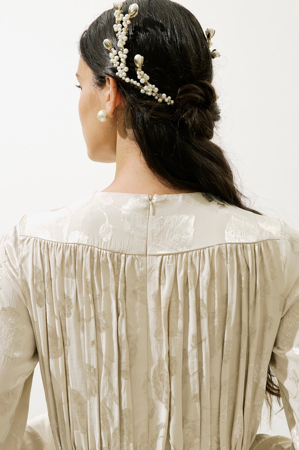 MANUKA - Jaquard Satin Kleid Ecru