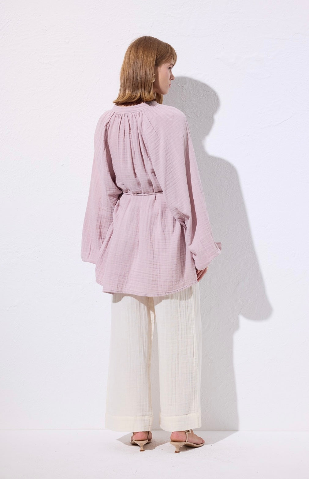 MANUKA - Musselin Bluse mit Bindegürtel Rosa