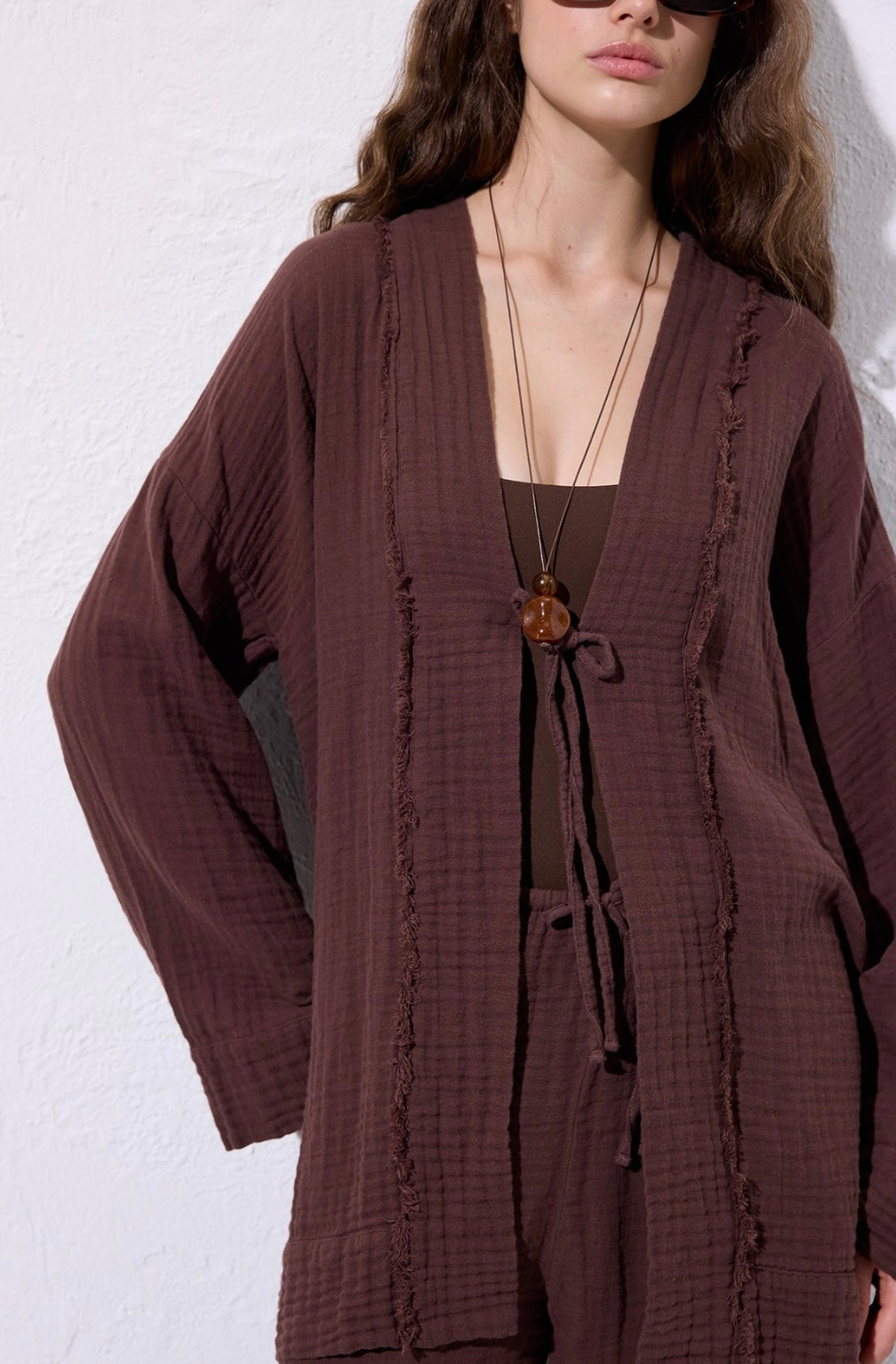 MANUKA - Musselin Kimono Schokobraun