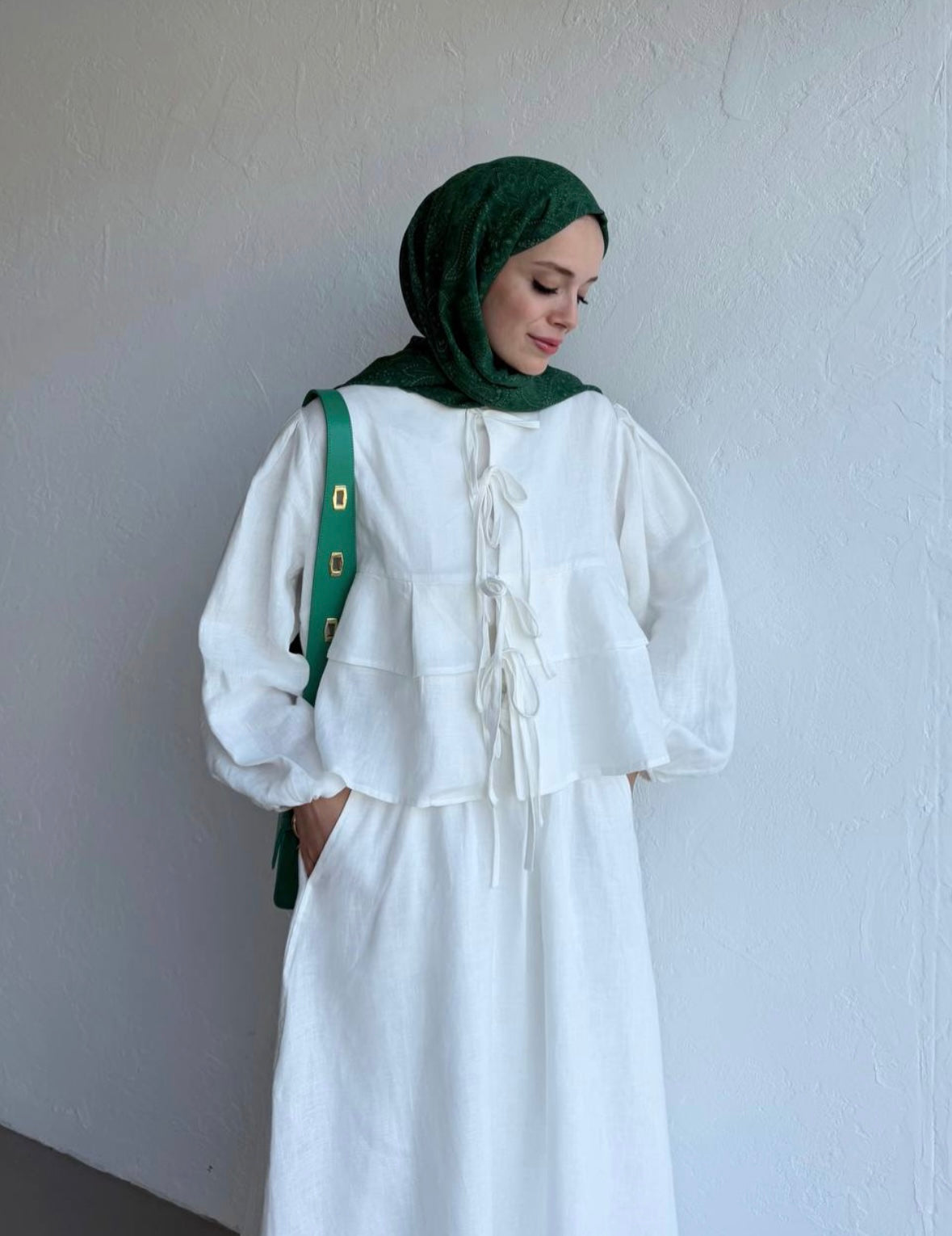 MOCA - Leinen Bluse mit Schleifen Detail