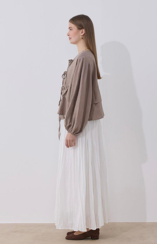 MOCA - Leinen Bluse mit Schleifen Detail