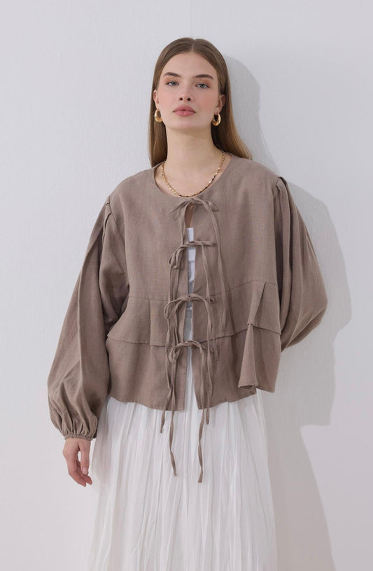 MOCA - Leinen Bluse mit Schleifen Detail