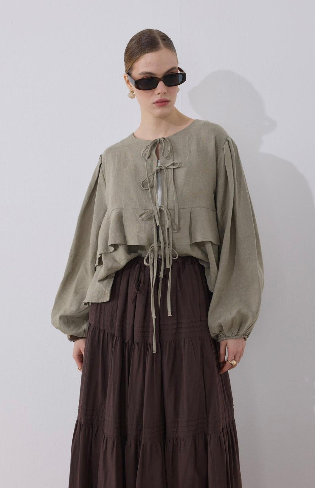 MOCA - Leinen Bluse mit Schleifen Detail