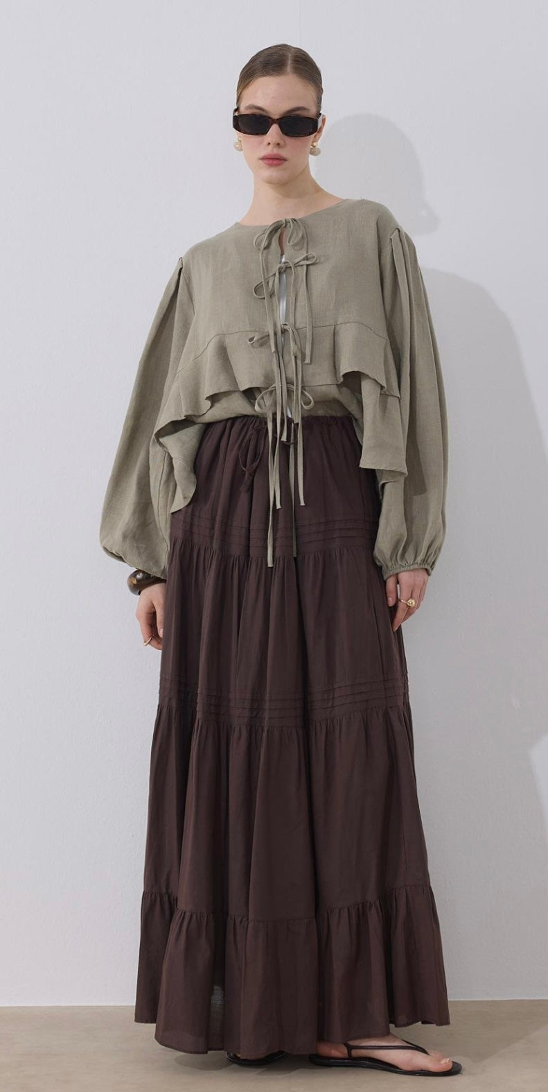 MOCA - Leinen Bluse mit Schleifen Detail