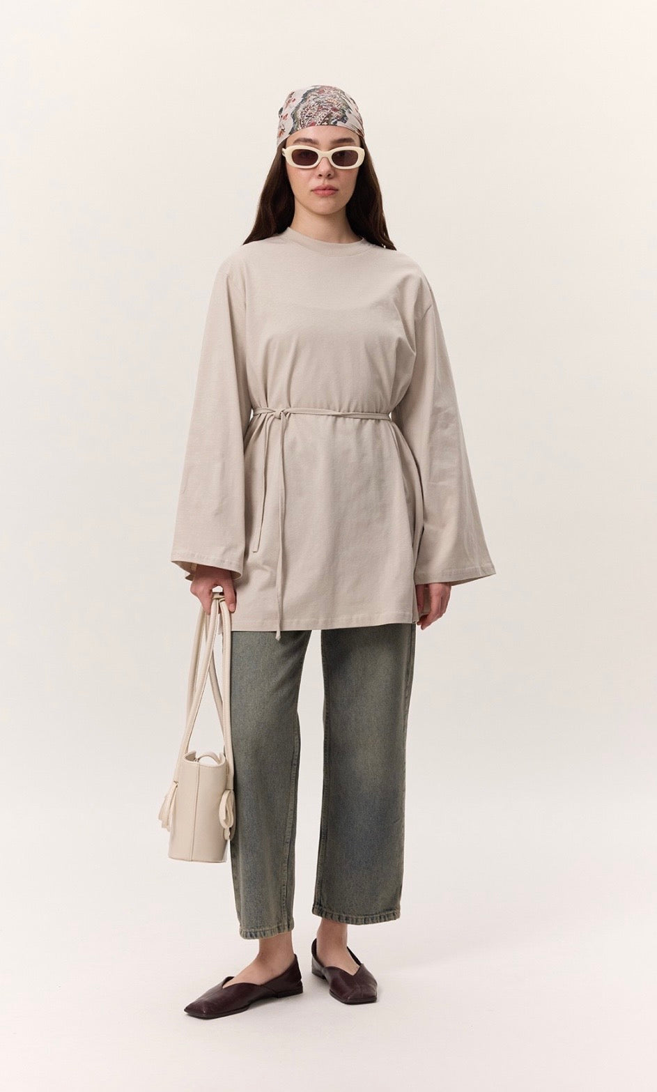 MANUKA - Oversize Shirt mit Bindegürtel Sand