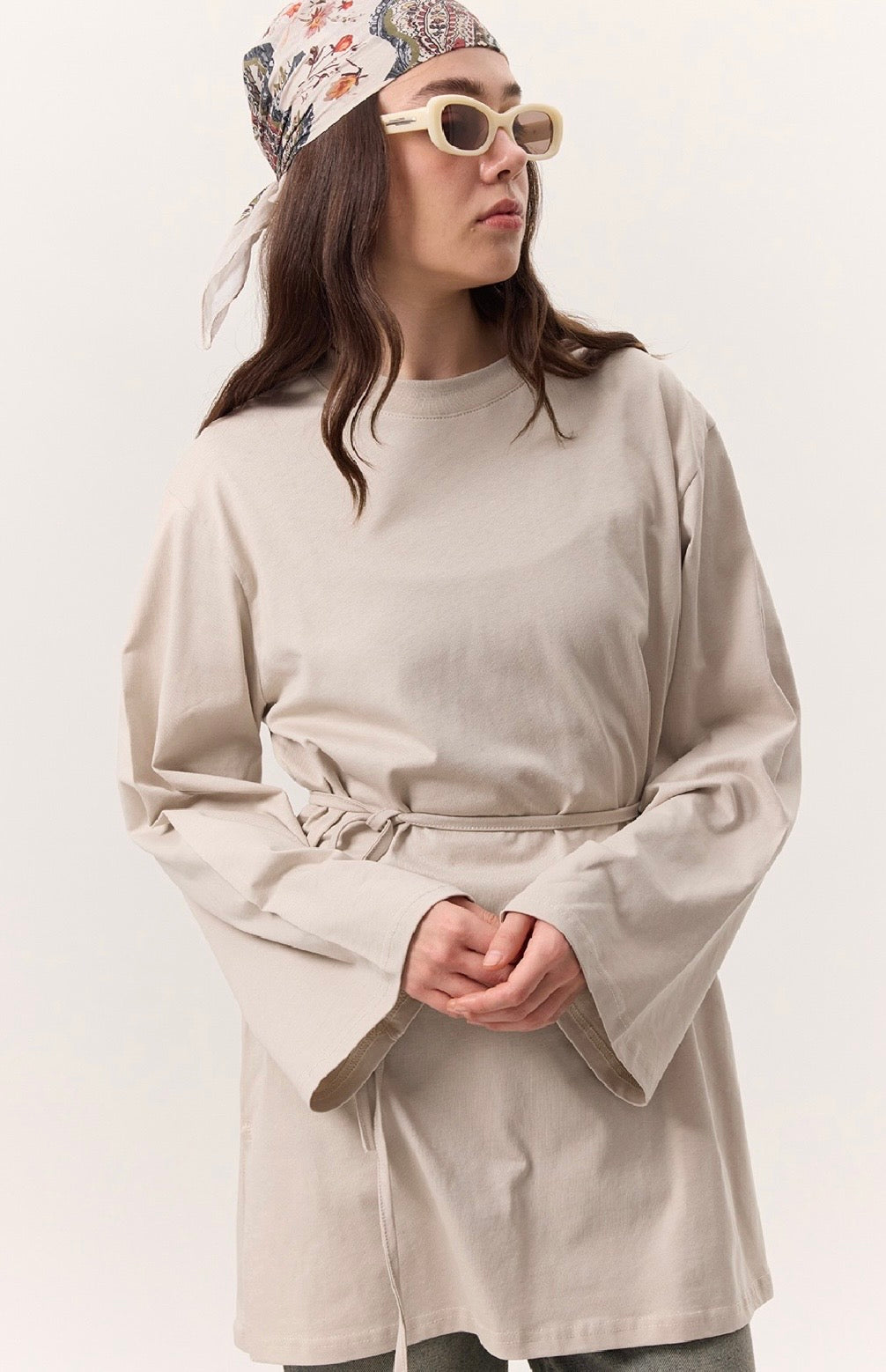 MANUKA - Oversize Shirt mit Bindegürtel Sand