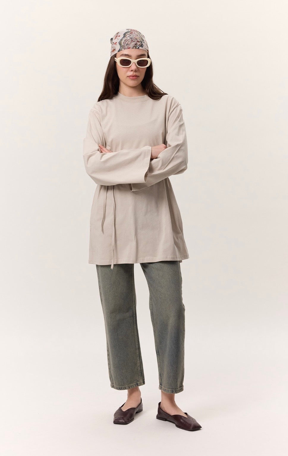 MANUKA - Oversize Shirt mit Bindegürtel Sand
