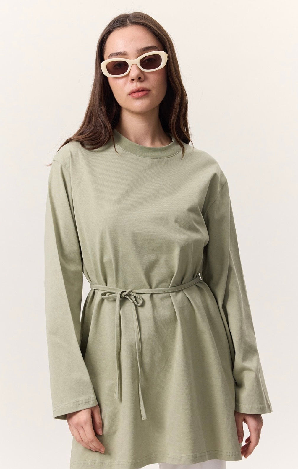 MANUKA - Oversize Shirt mit Bindegürtel Matcha
