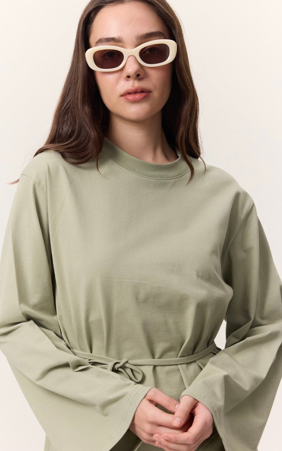 MANUKA - Oversize Shirt mit Bindegürtel Matcha