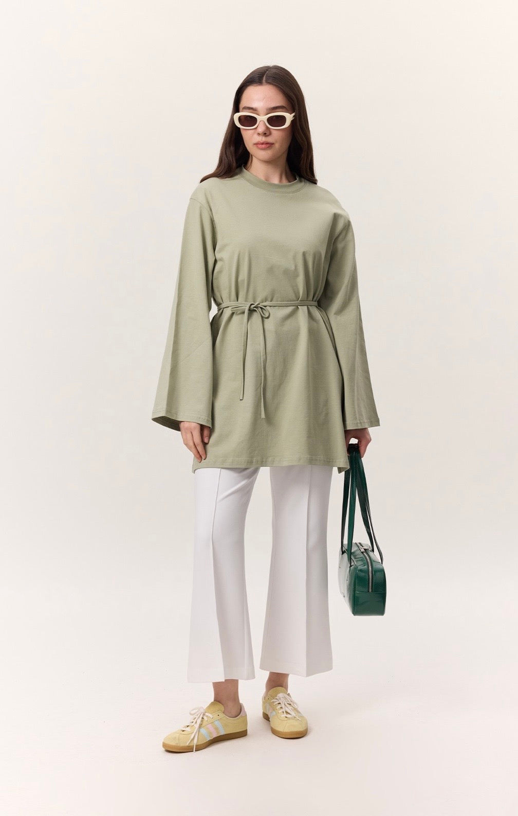 MANUKA - Oversize Shirt mit Bindegürtel Matcha
