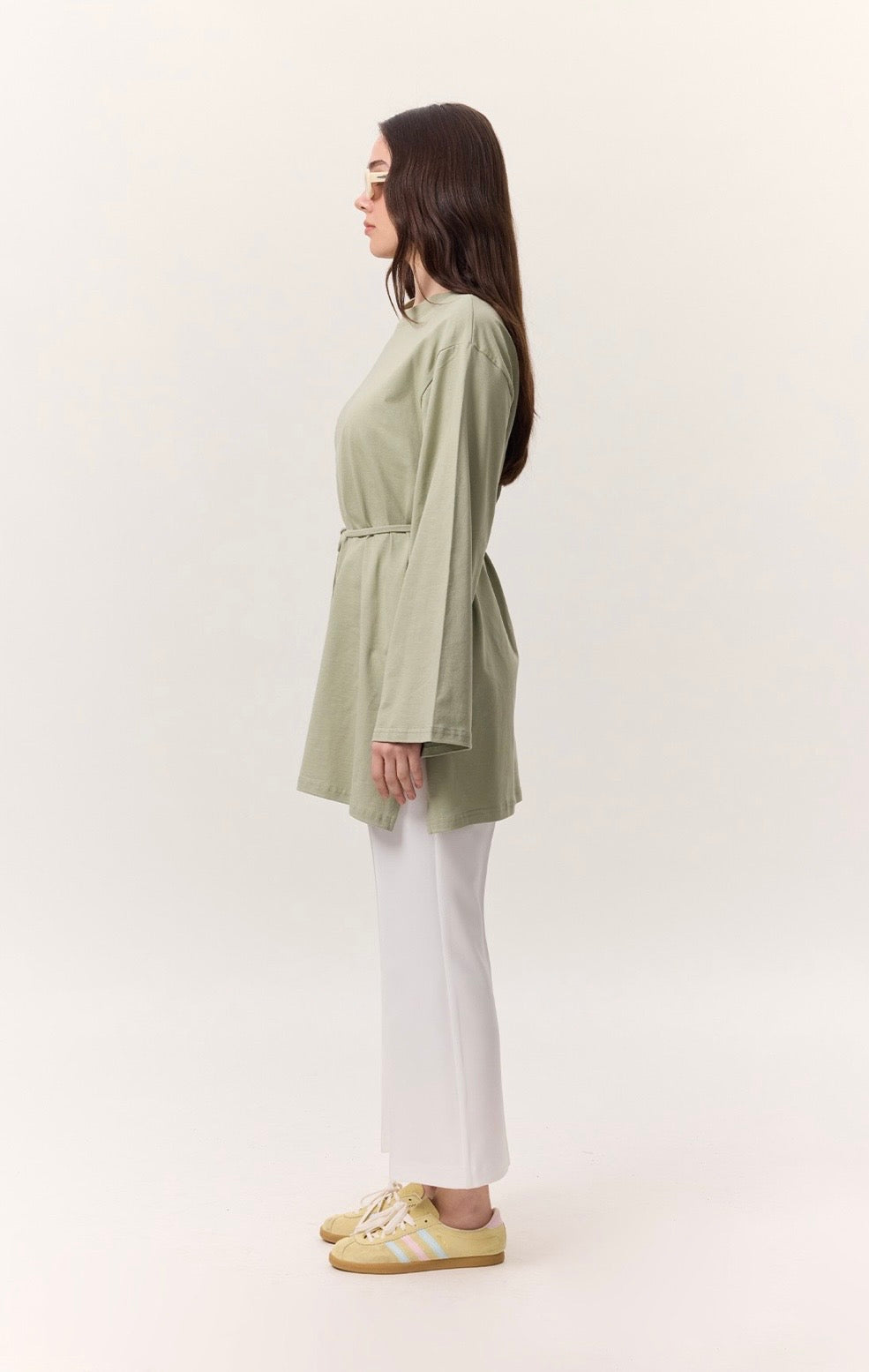 MANUKA - Oversize Shirt mit Bindegürtel Matcha