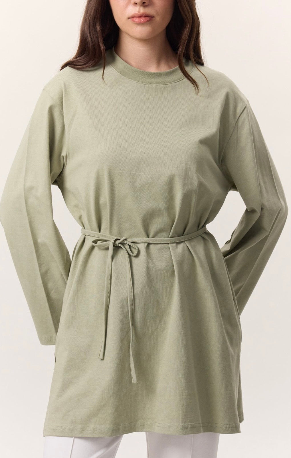 MANUKA - Oversize Shirt mit Bindegürtel Matcha