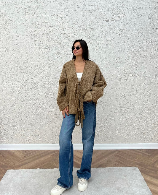 Flauschige Übergangsjacke - Olive Braun