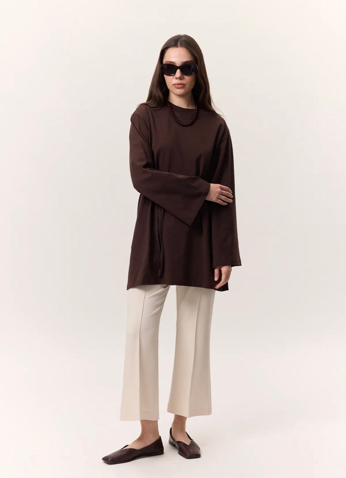 MANUKA - Oversize Shirt mit Bindegürtel Dunkelbraun