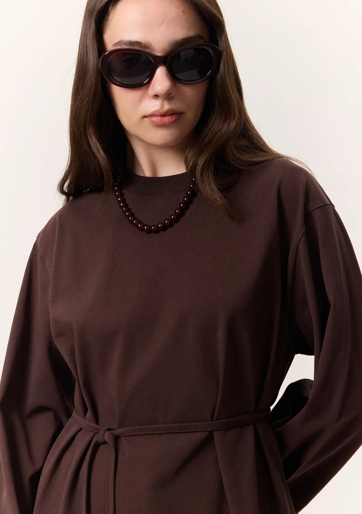 MANUKA - Oversize Shirt mit Bindegürtel Dunkelbraun