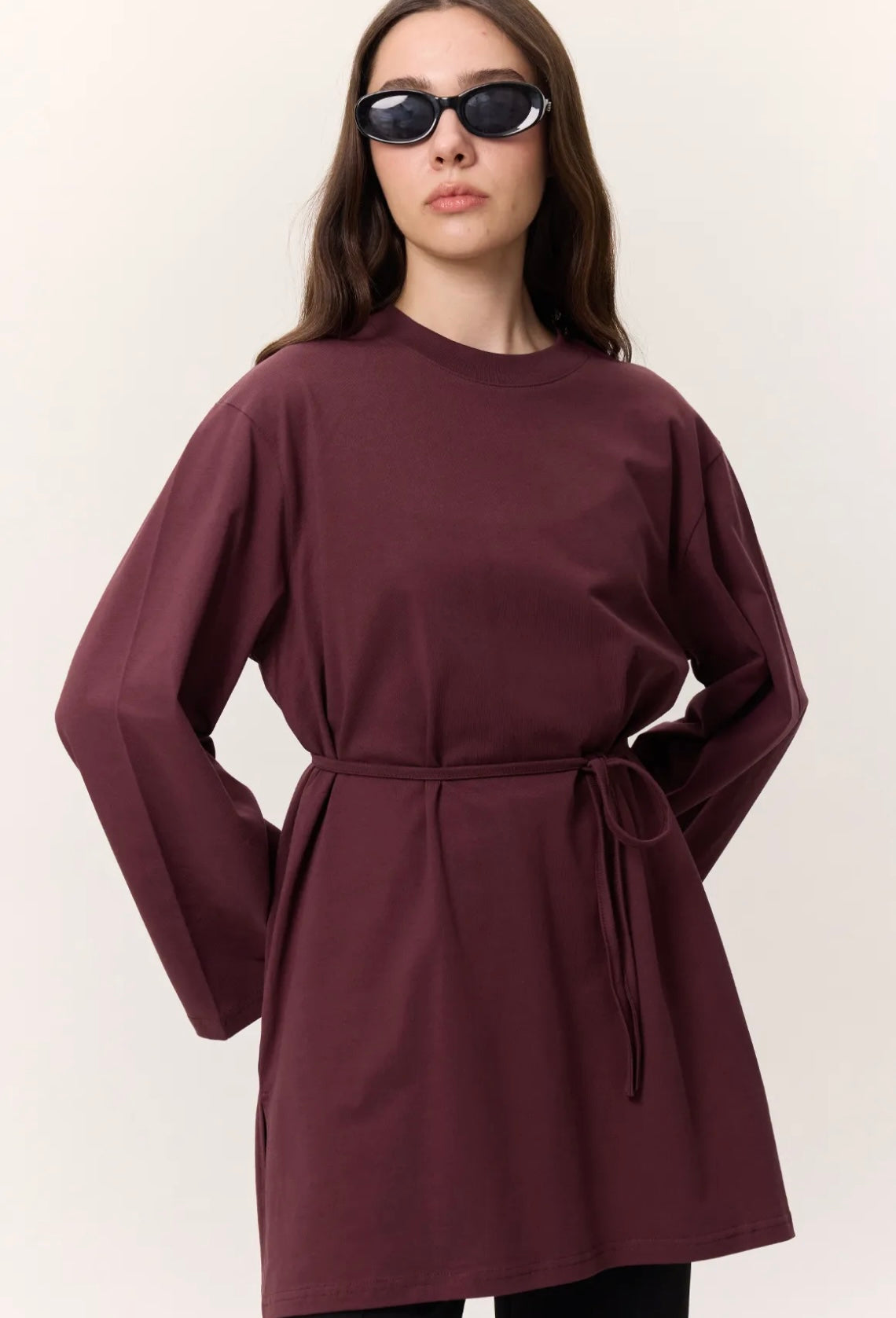 MANUKA - Oversize Shirt mit Bindegürtel Bordo