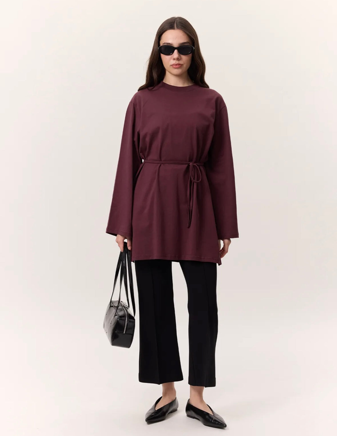 MANUKA - Oversize Shirt mit Bindegürtel Bordo
