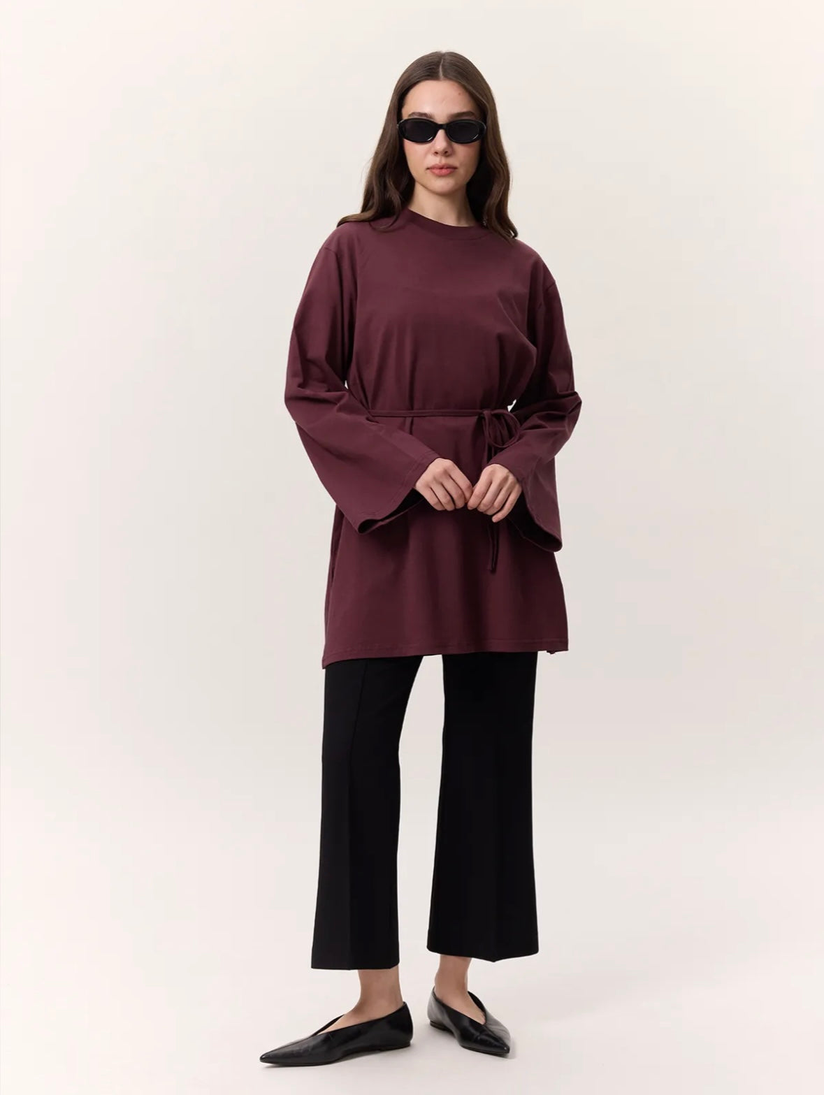 MANUKA - Oversize Shirt mit Bindegürtel Bordo