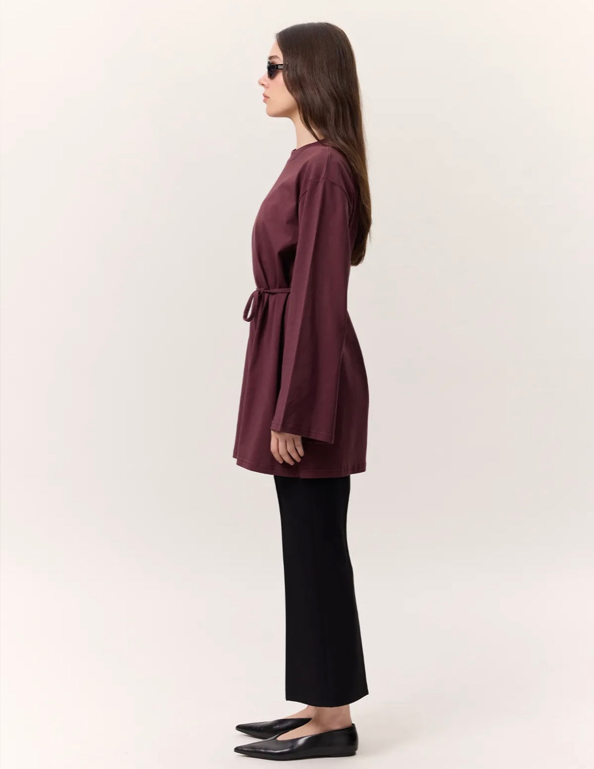 MANUKA - Oversize Shirt mit Bindegürtel Bordo