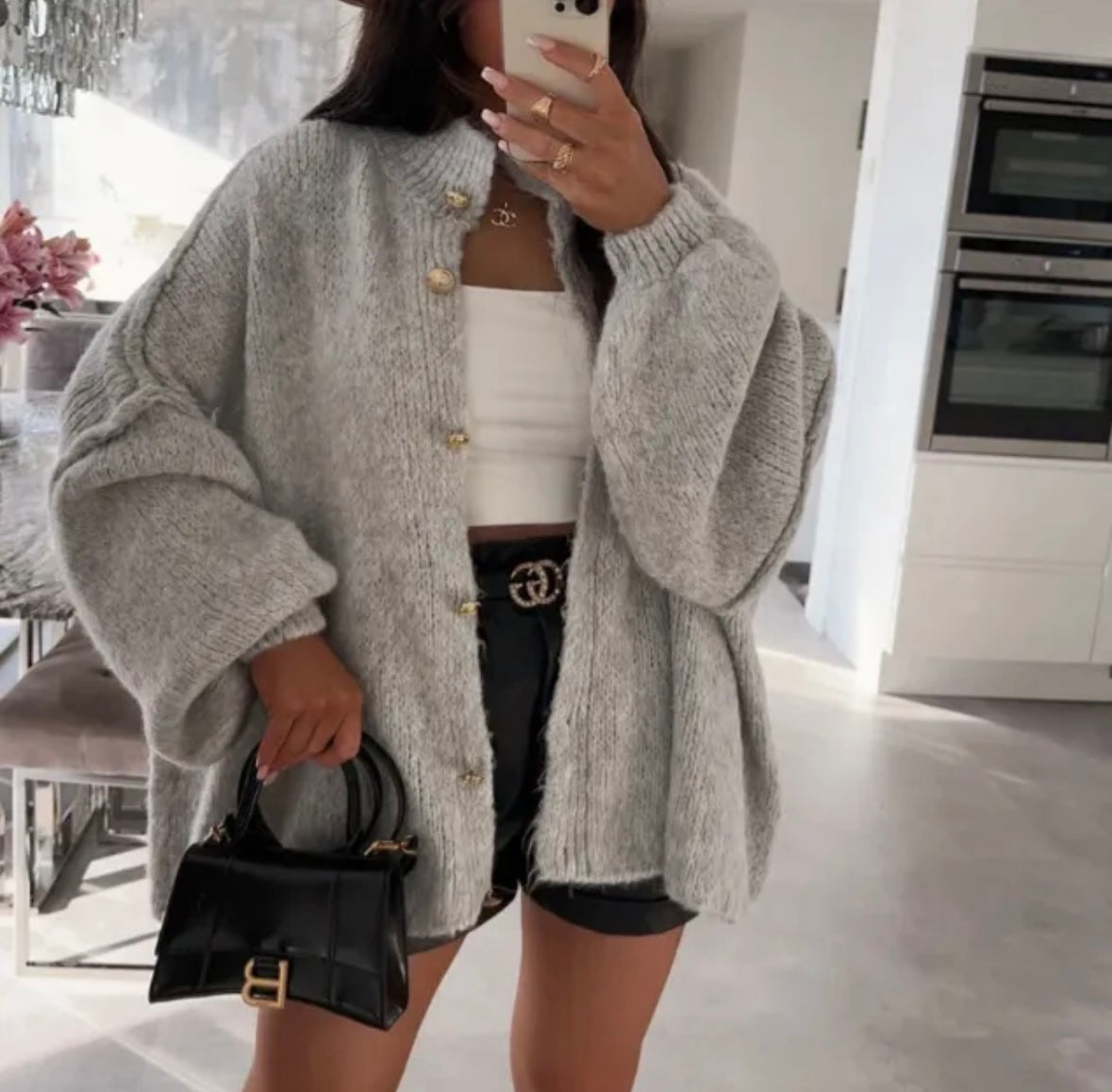 Oversize Cardigan - Hellgrau