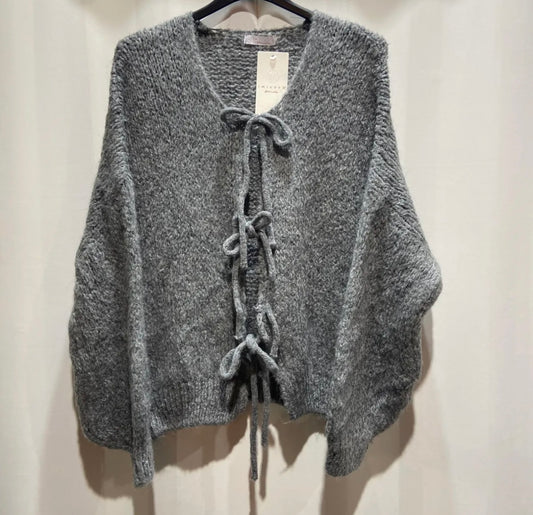 Cardigan mit Schleife - Grau