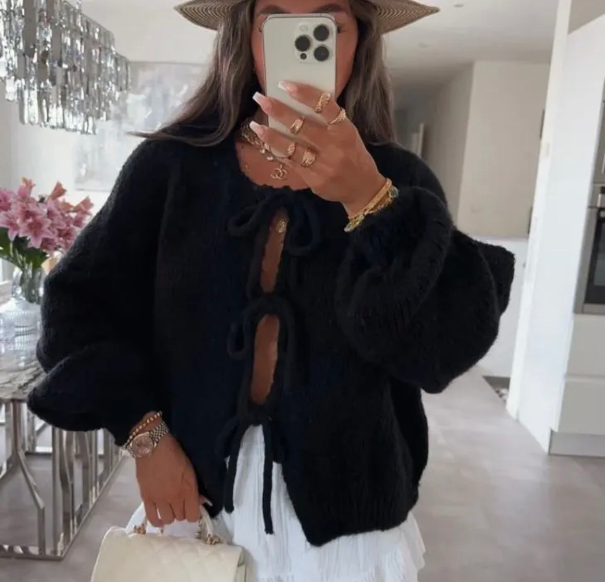 Cardigan mit Schleife - Schwarz