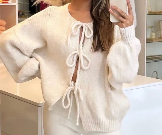 Cardigan mit Schleife - Beige