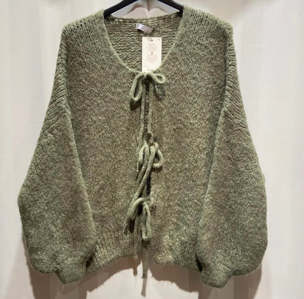 Cardigan mit Schleife - Olive