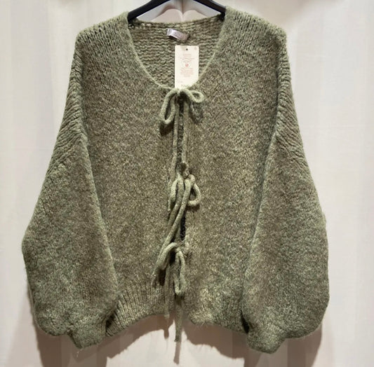 Cardigan mit Schleife - Olive