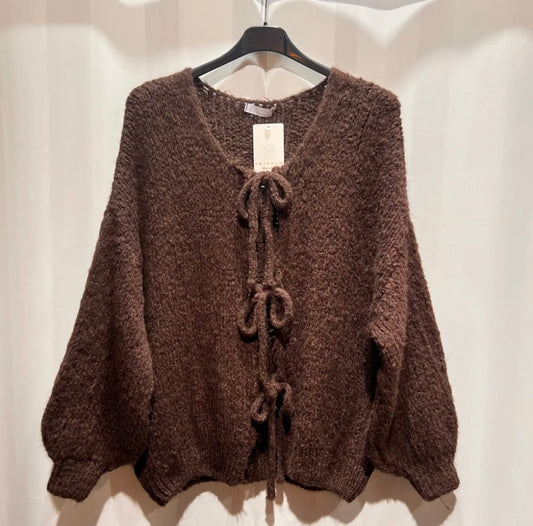 Cardigan mit Schleife - Kaffee